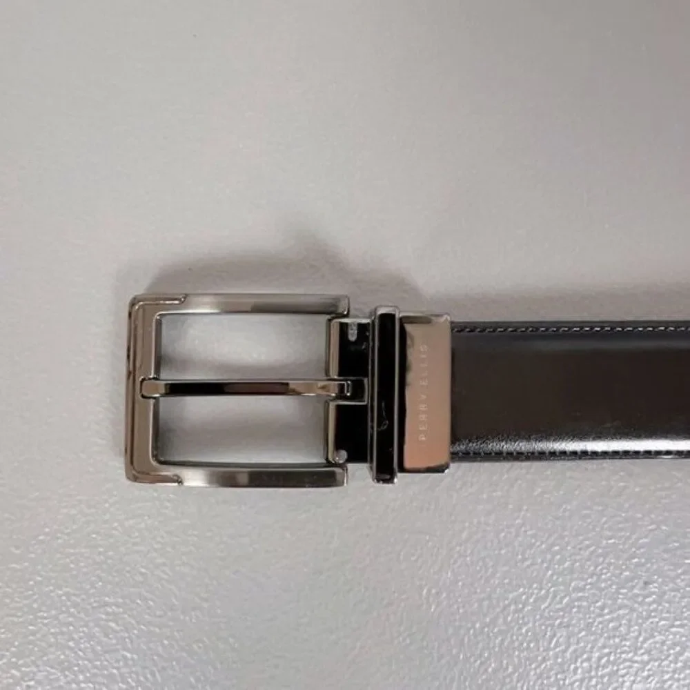 PERRY ELLIS MENS LEATHER BELT BLACK SIZE 50